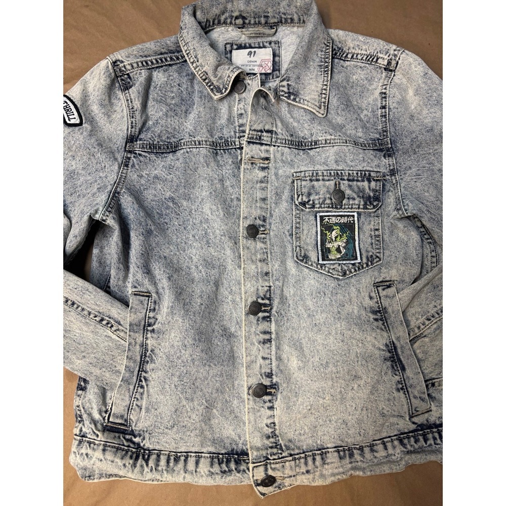 Men's Cotton-On Light Blue Stonewash Faded Trucker Jean Jacket Sz Medium - Picture 5 of 10